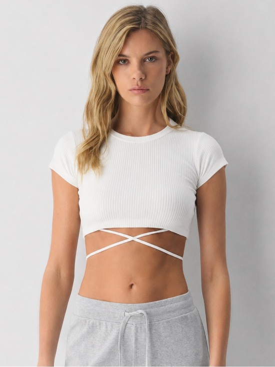 Princess Polly Tops - Princess Polly Anita Crop Top Tee White Ribbed Fitted Short Sleeve US 2 NWT